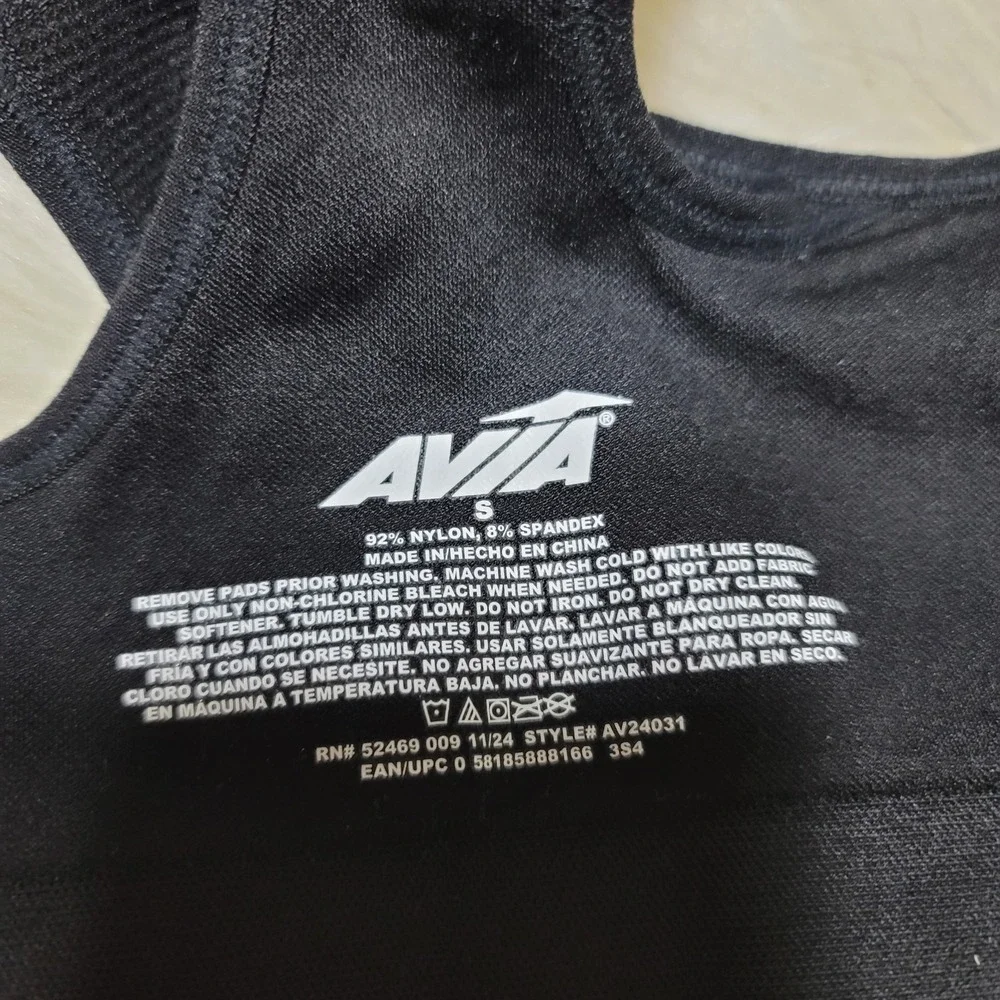 NWT Avia Sports Bra Sz S Womens Zip Front Black Moisture Wicking Athleisure